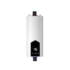 Instant electric water heater: white tankless unit with black LED panel showing 45