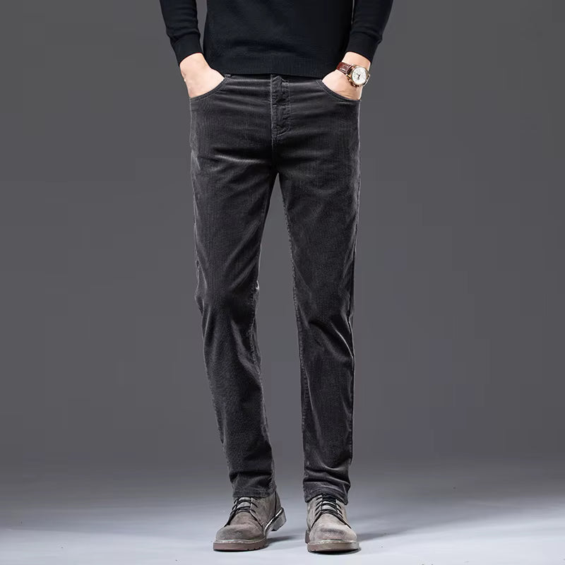 Luca Men's Corduroy Trousers – Slim Fit 5-Pocket Stretch Pants-Men's Corduroy Trousers-CAMOUFIT-Dark Gray-28-Camoufit