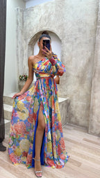 Solévia | One Shoulder Dress for Women - Floral Flowy Regular Summer Elegant Fit-Maxi Dress-Purple-S-Camoufit