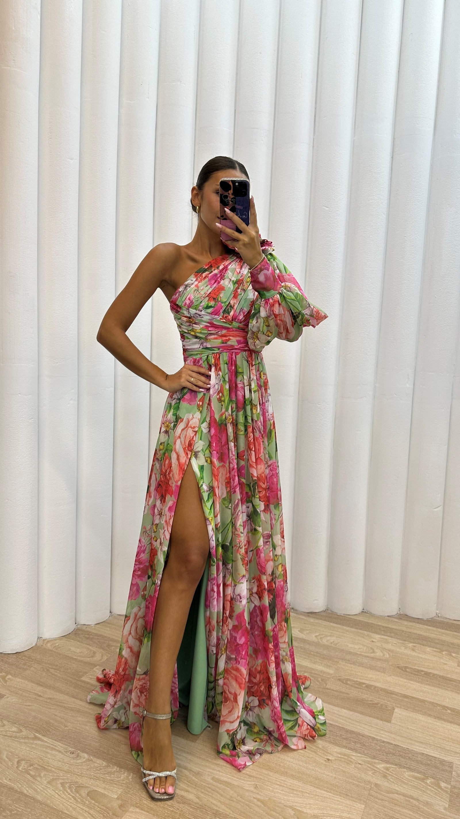 Solévia | One Shoulder Dress for Women - Floral Flowy Regular Summer Elegant Fit-Maxi Dress-Pink-S-Camoufit
