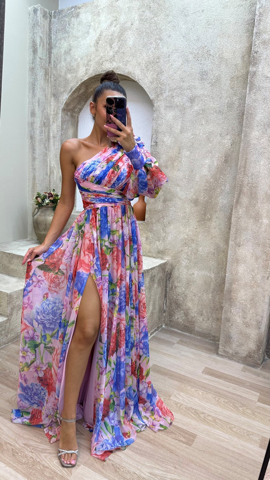 Solévia | One Shoulder Dress for Women - Floral Flowy Regular Summer Elegant Fit-Maxi Dress-Purple-S-Camoufit