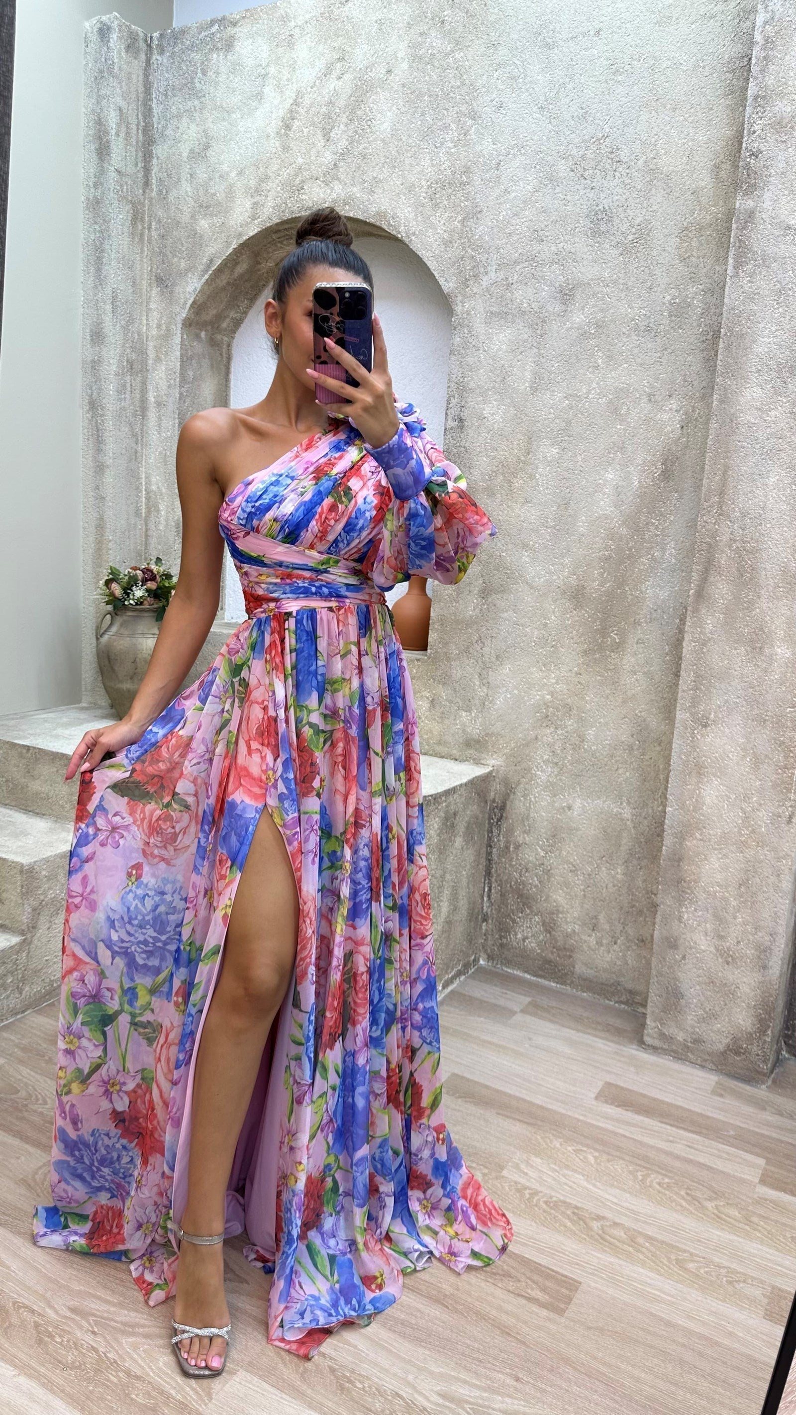 Solévia | One Shoulder Dress for Women - Floral Flowy Regular Summer Elegant Fit-Maxi Dress-Purple-S-Camoufit