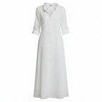 Sephira | Women's Retro Shift Dress - Ruffle Collar & Sleek Fit-Midi Dresses-White-S-