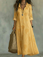Sephira | Women's Retro Shift Dress - Ruffle Collar & Sleek Fit-Midi Dresses-Yellow-S-