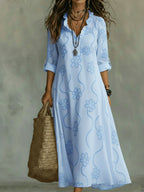 Sephira | Women's Retro Shift Dress - Ruffle Collar & Sleek Fit-Midi Dresses-Blue-S-