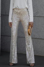 Zélisse | Sequin Trousers for Women – Slim Fit Full-Length Style-Women's Pants-Champagne-S-Camoufit