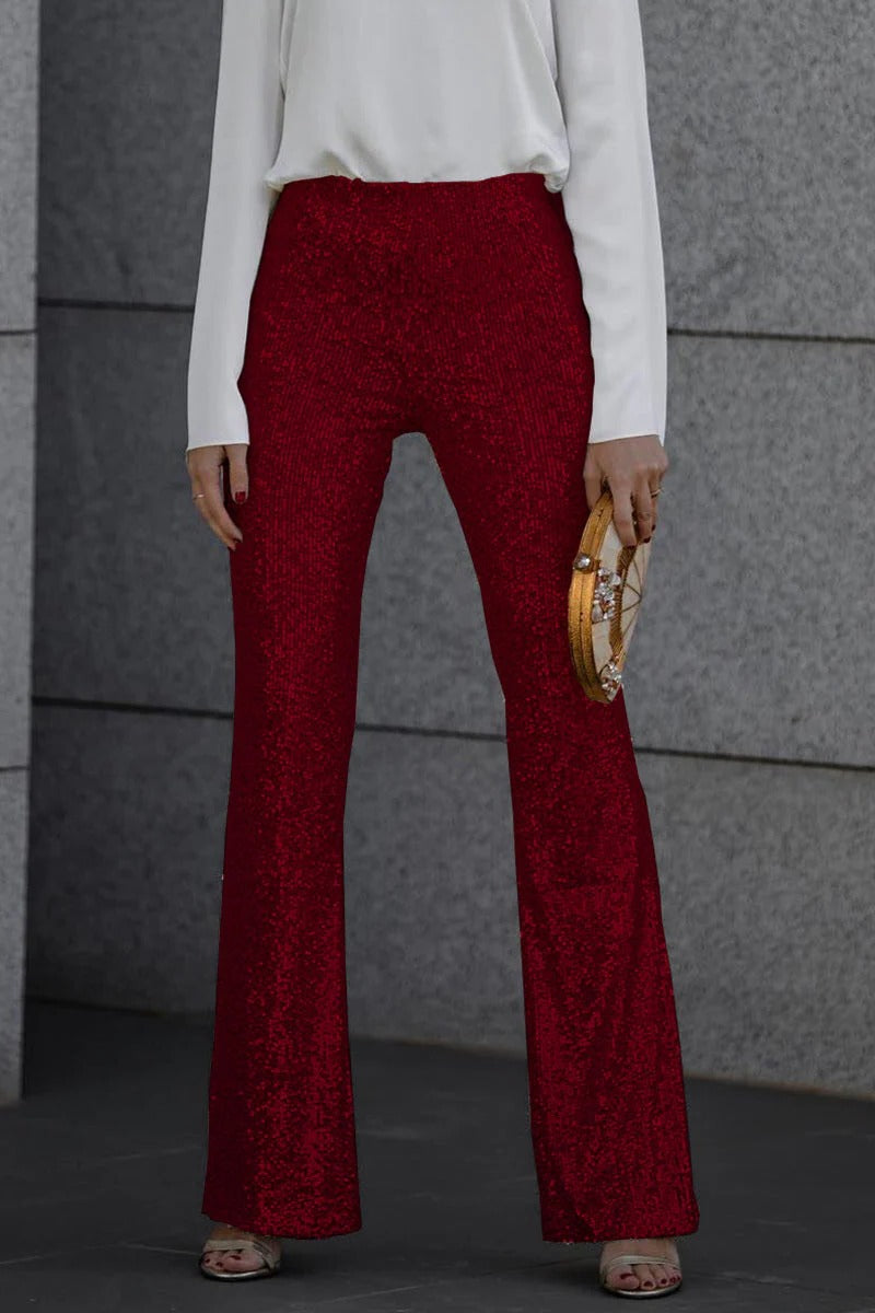 Zélisse | Sequin Trousers for Women – Slim Fit Full-Length Style-Women's Pants-Wine Red-S-Camoufit