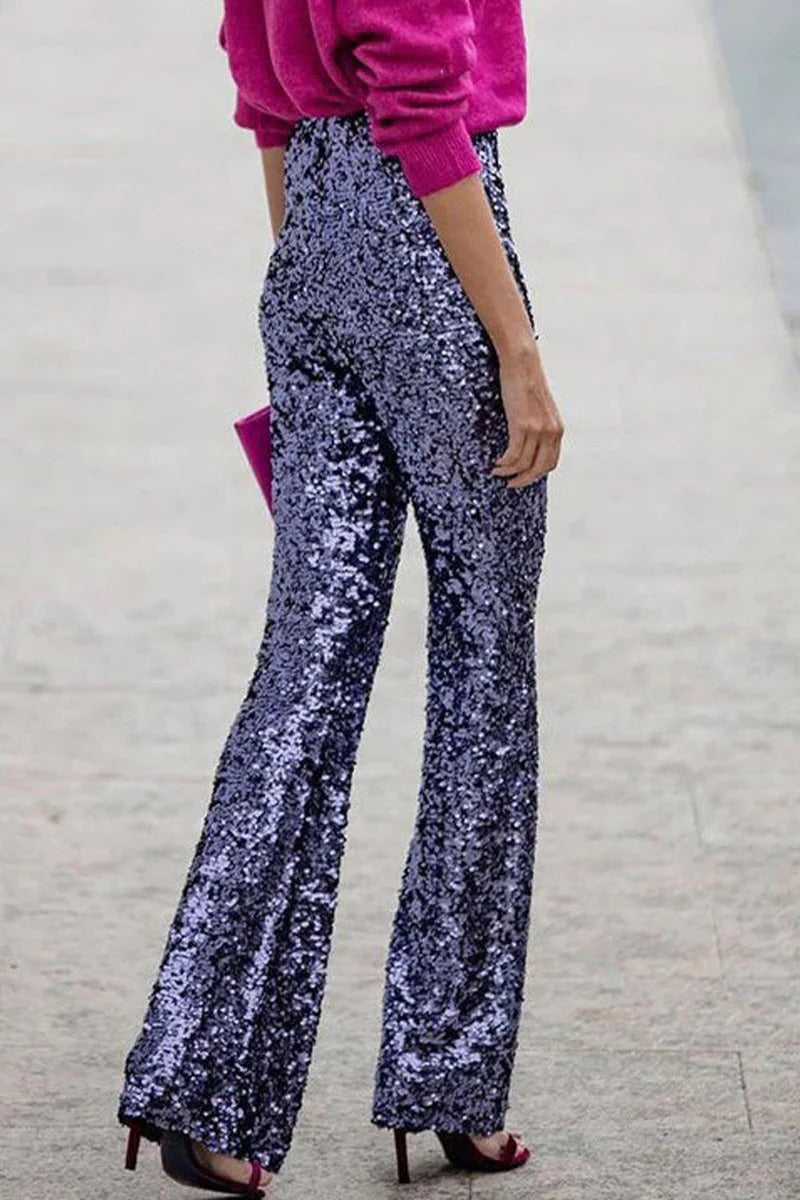Zélisse | Sequin Trousers for Women – Slim Fit Full-Length Style-Women's Pants-Dark Blue-S-Camoufit