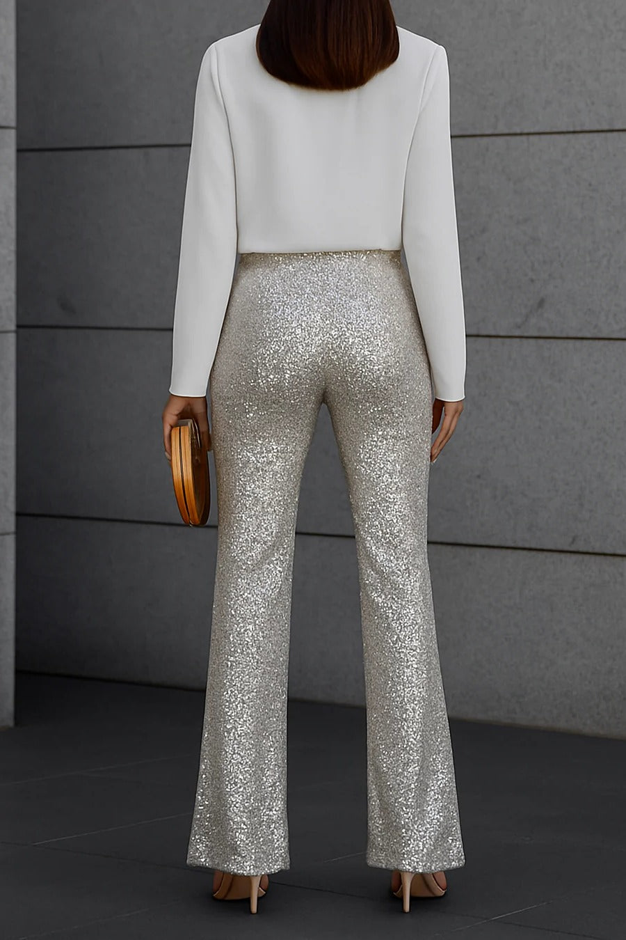 Zélisse | Sequin Trousers for Women – Slim Fit Full-Length Style-Women's Pants-Champagne-S-Camoufit