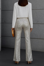 Zélisse | Sequin Trousers for Women – Slim Fit Full-Length Style-Women's Pants-Champagne-S-Camoufit