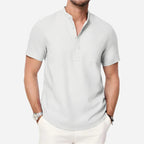 Cazaro | Henley Shirt for Men - Short Sleeve Grandad Collar Chest Pocket Regular Summer Fit-Men's Henley Shirt-White-S-Camoufit