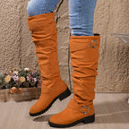 Dôre | Women's Knee High Boots - Low Block Heel Tall Boots with Ring Accent