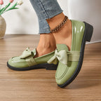 Sélora | Slip On Loafers for Women - Bow Detail Moc Toe Platform Cushioned Elegant Fit-Women's Flats-Brown-4-Camoufit