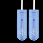 Portable shoe dryer with UV light, blue pair with blue glow tubes and hanging cords