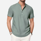 Cazaro | Henley Shirt for Men - Short Sleeve Grandad Collar Chest Pocket Regular Summer Fit-Men's Henley Shirt-Sage Green-S-Camoufit