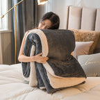 Double-sided flannel and fleece throw, dark gray with beige sherpa reverse, folded