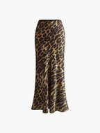 Auraya | Leopard Print Maxi Skirt for Women - Slim Fit Low Rise Bold Flattering Elegant Fit-Women's Skirt-Leopard-XS-Camoufit