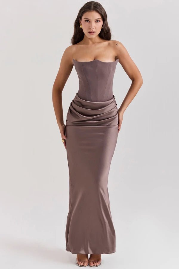 Sloane Corset Maxi Dress – Strapless Elegant Evening Gown-Wedding Guest Dresses-Smoke-XS-Camoufit