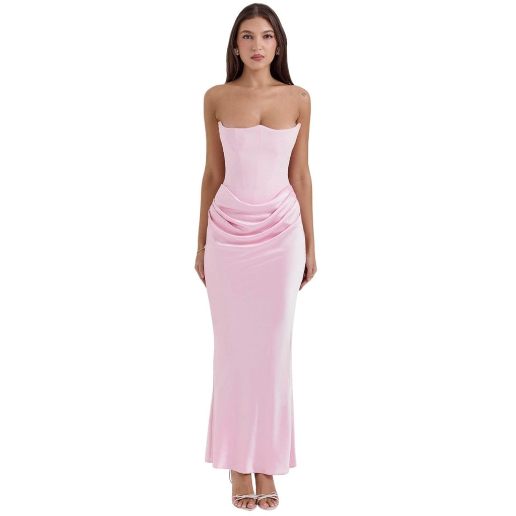 Sloane Corset Maxi Dress – Strapless Elegant Evening Gown-Wedding Guest Dresses-Pink-XS-Camoufit