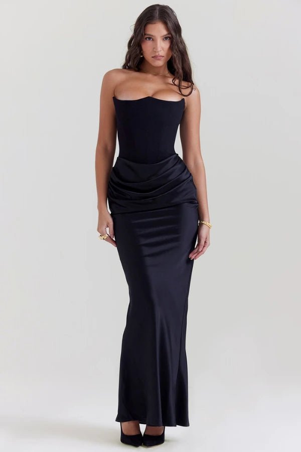 Sloane Corset Maxi Dress – Strapless Elegant Evening Gown-Wedding Guest Dresses-Black-XS-Camoufit
