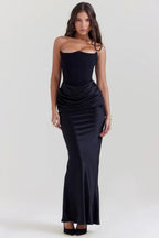 Sloane Corset Maxi Dress – Strapless Elegant Evening Gown-Wedding Guest Dresses-Black-XS-Camoufit
