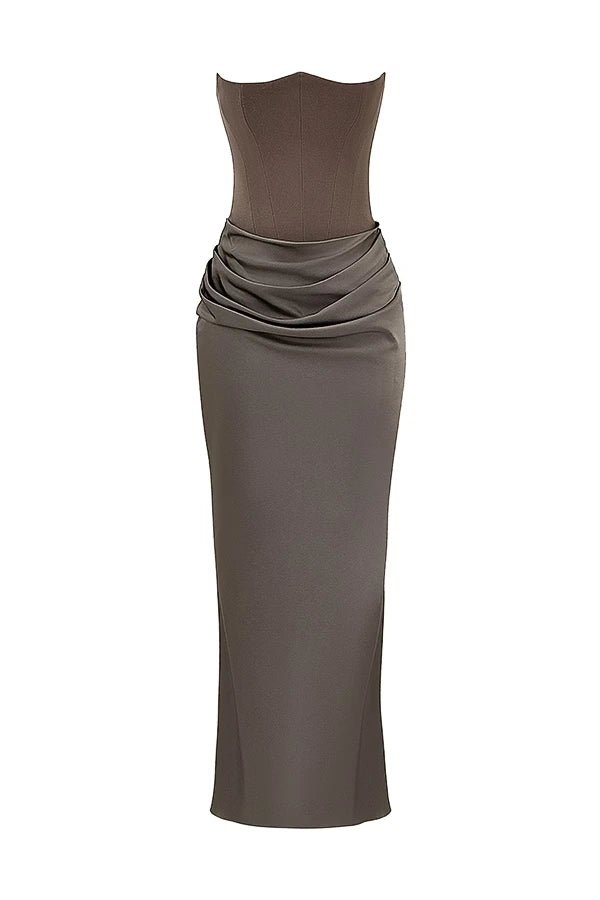 Sloane Corset Maxi Dress – Strapless Elegant Evening Gown-Wedding Guest Dresses-Smoke-XS-Camoufit