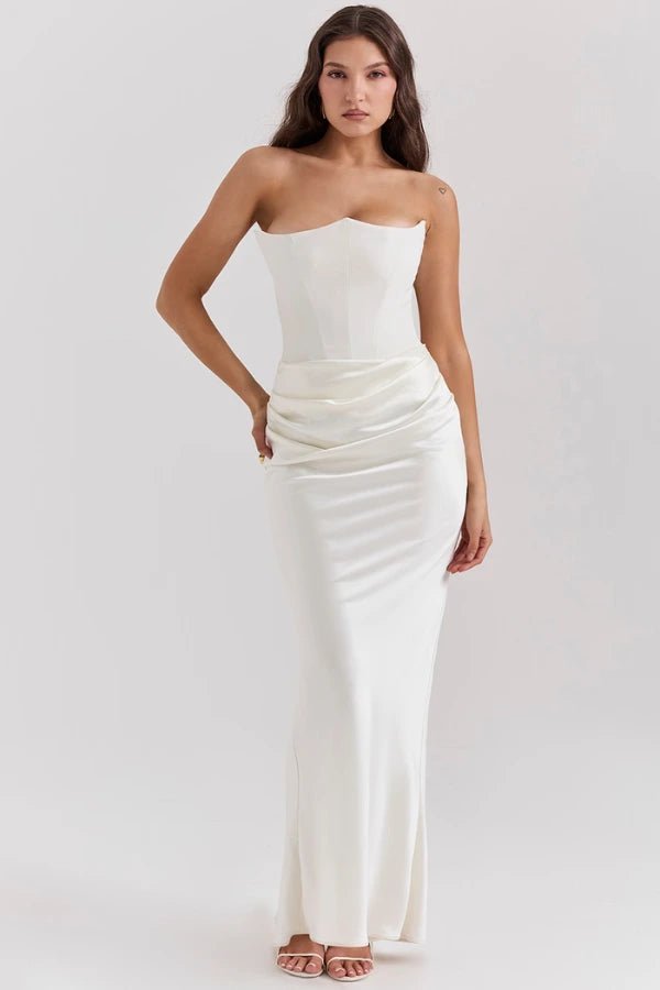 Sloane Corset Maxi Dress – Strapless Elegant Evening Gown-Wedding Guest Dresses-Ivory-XS-Camoufit