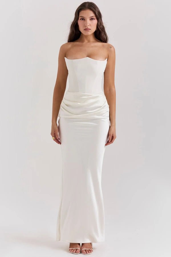 Sloane Corset Maxi Dress – Strapless Elegant Evening Gown-Wedding Guest Dresses-Smoke-XS-Camoufit