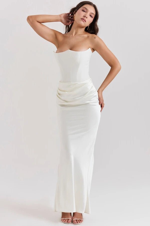 Sloane Corset Maxi Dress – Strapless Elegant Evening Gown-Wedding Guest Dresses-Smoke-XS-Camoufit