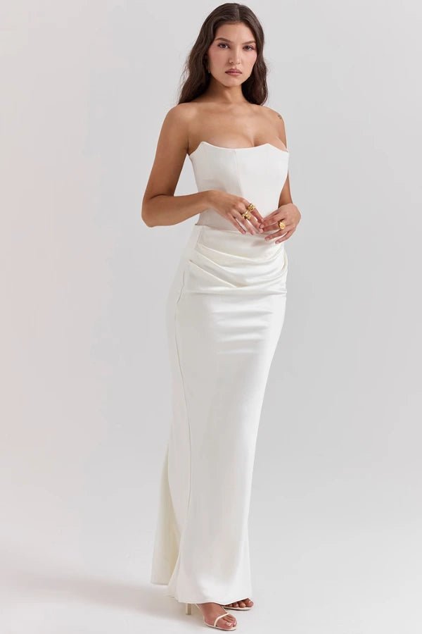 Sloane Corset Maxi Dress – Strapless Elegant Evening Gown-Wedding Guest Dresses-Smoke-XS-Camoufit