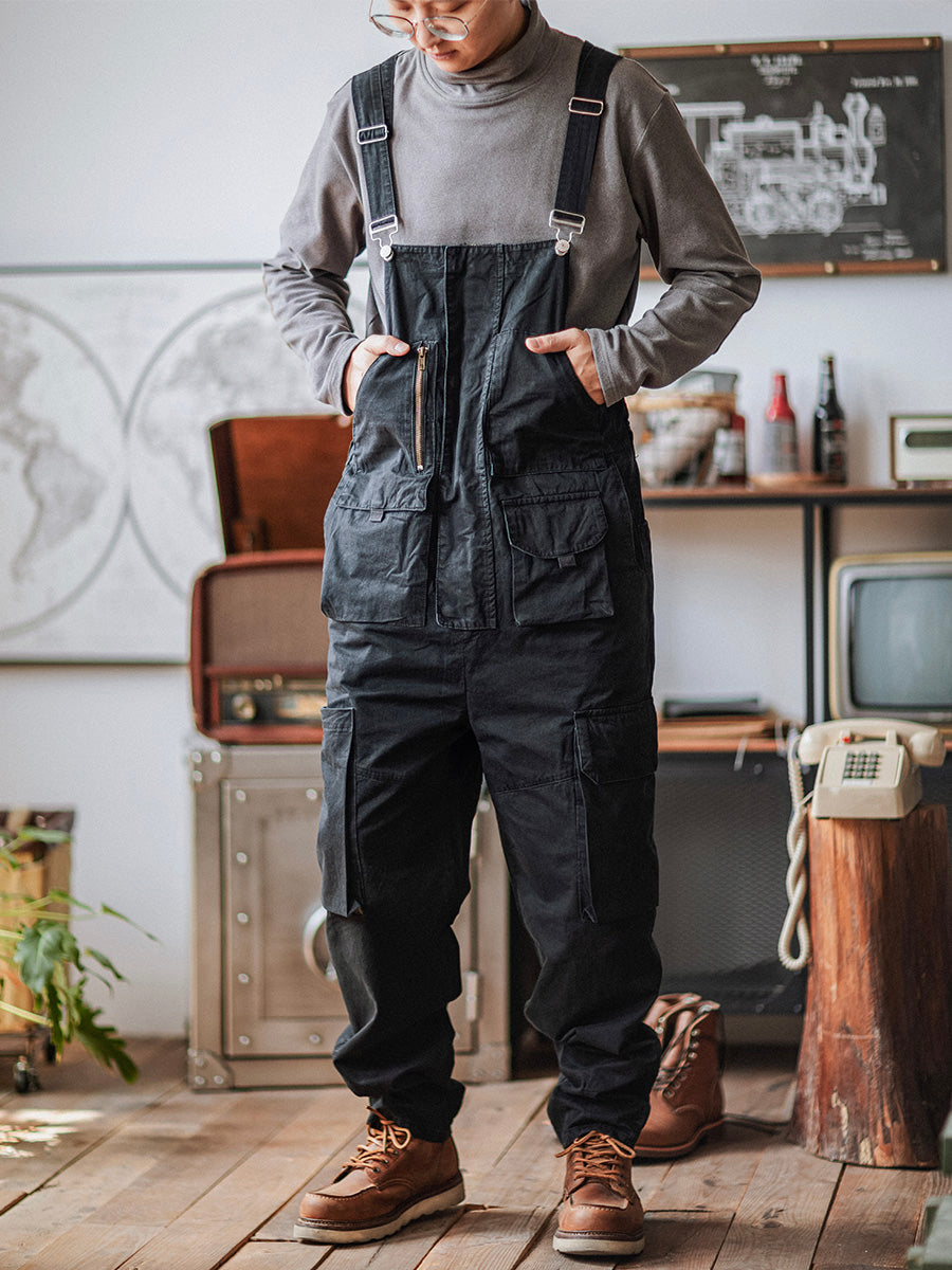 Sloppy Overalls with 10 Functional Pockets-Jumpsuits & Overalls-Black-S-Camoufit