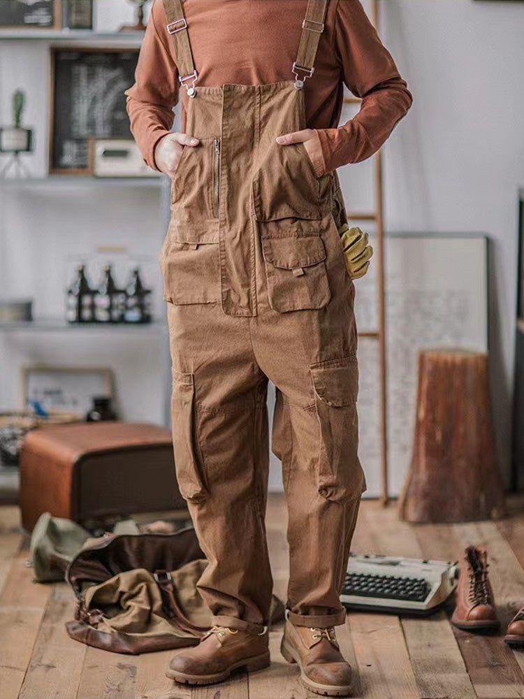 Sloppy Overalls with 10 Functional Pockets-Jumpsuits & Overalls-Brown-S-Camoufit