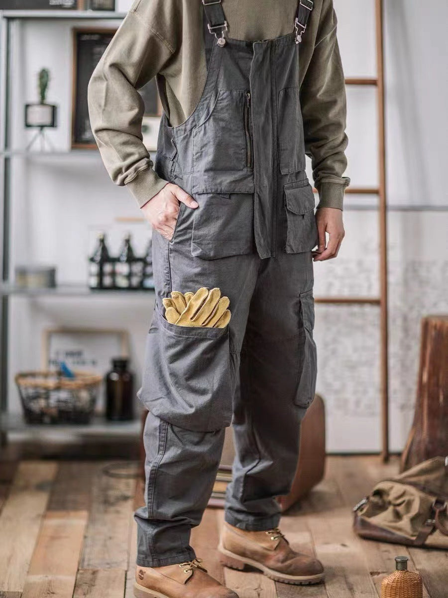Sloppy Overalls with 10 Functional Pockets-Jumpsuits & Overalls-Gray-S-Camoufit