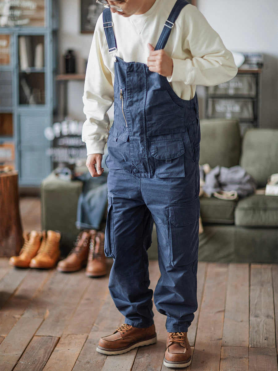 Sloppy Overalls with 10 Functional Pockets-Jumpsuits & Overalls-Navy Blue-S-Camoufit