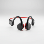 Black and red open-ear bone conduction headphones with dual ear clips