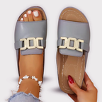 Lunessa | Slip On Sandals for Women - Wedge Open Toe Buckle Detail Comfort Fit-Women's Sandals-Blue-5-Camoufit