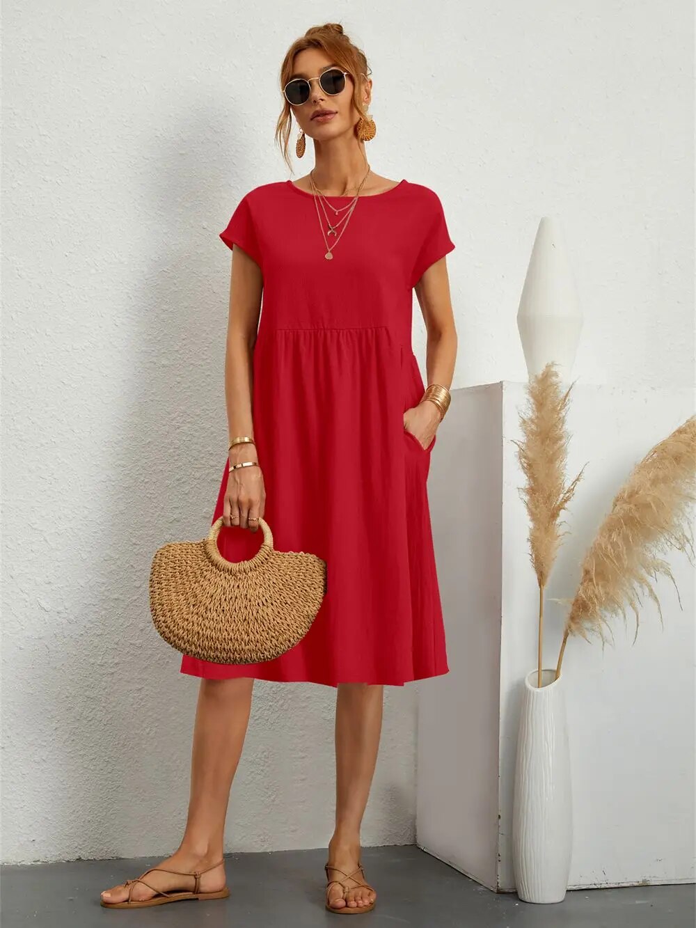 Sol Women's Modern Dress – Elegant Timeless Fit-Summer Dress-Orange-red-XS-Camoufit
