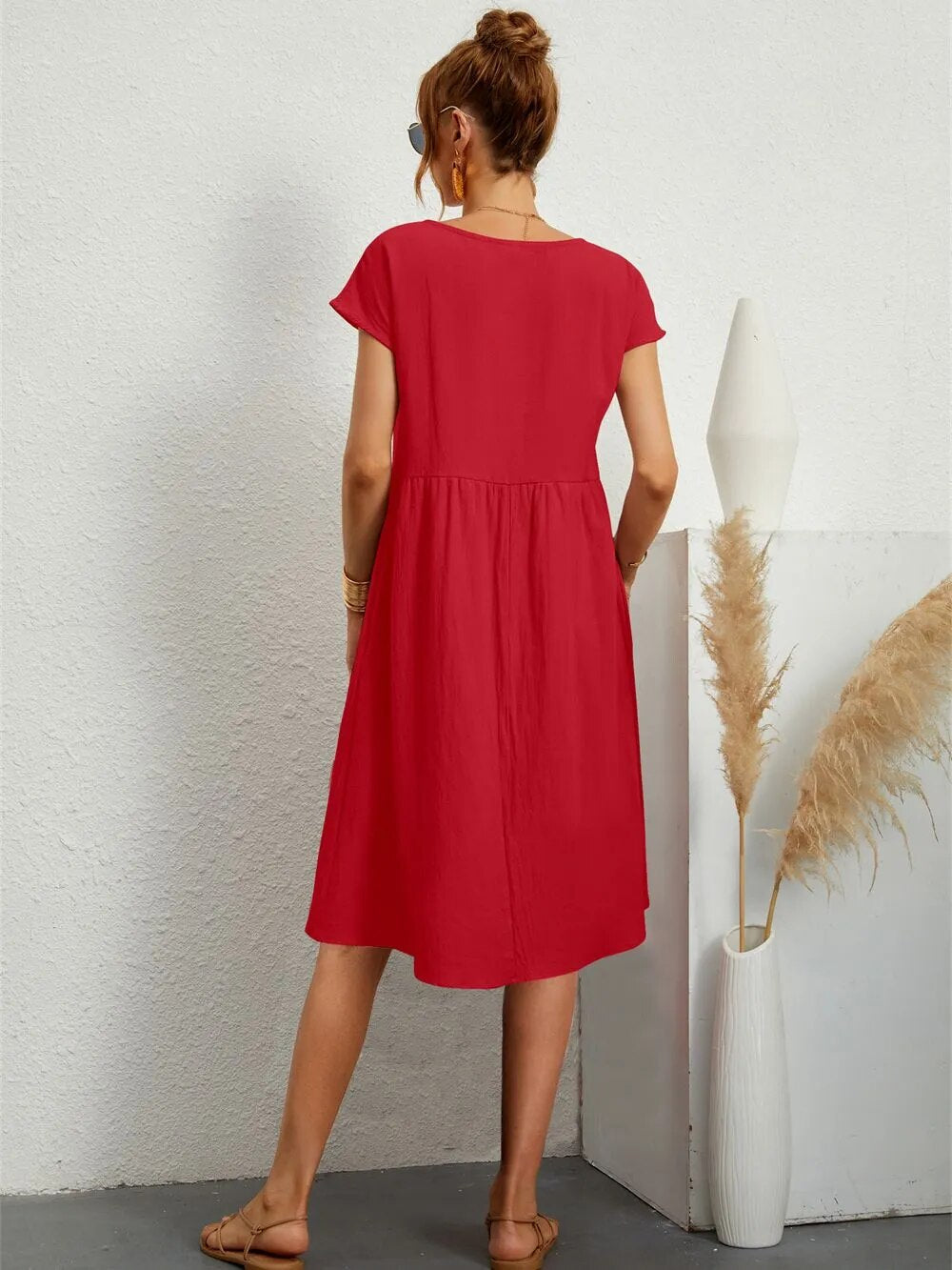 Sol Women's Modern Dress – Elegant Timeless Fit-Summer Dress-Orange-red-XS-Camoufit