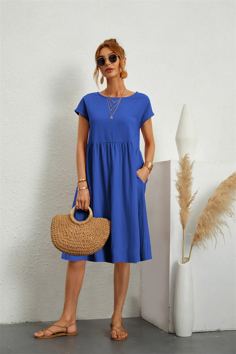 Sol Women's Modern Dress – Elegant Timeless Fit-Summer Dress-Blue-XS-Camoufit