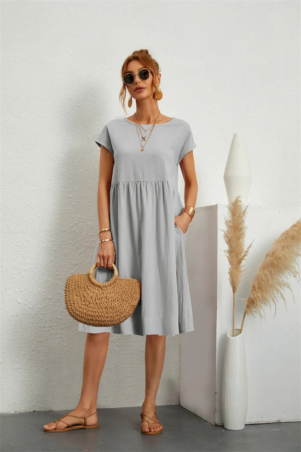 Sol Women's Modern Dress – Elegant Timeless Fit-Summer Dress-Grey-XS-Camoufit
