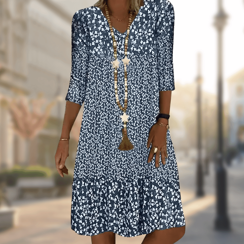 Solara Modern Comfortable Women’s Dress – Elegant Everyday Fit-Floral Printed Dress-Blue-S-Camoufit