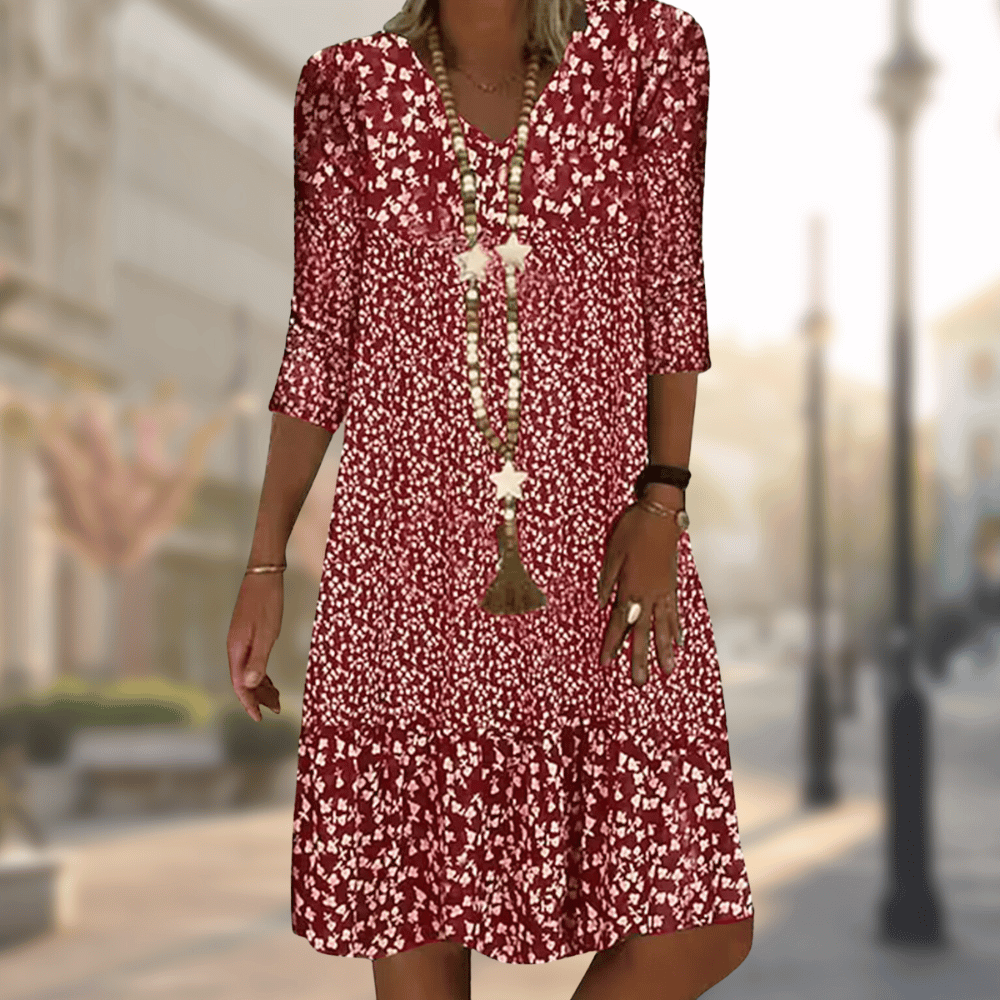 Solara Modern Comfortable Women’s Dress – Elegant Everyday Fit-Floral Printed Dress-Red-S-Camoufit