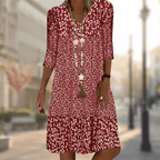 Solara Modern Comfortable Women’s Dress – Elegant Everyday Fit-Floral Printed Dress-Red-S-Camoufit