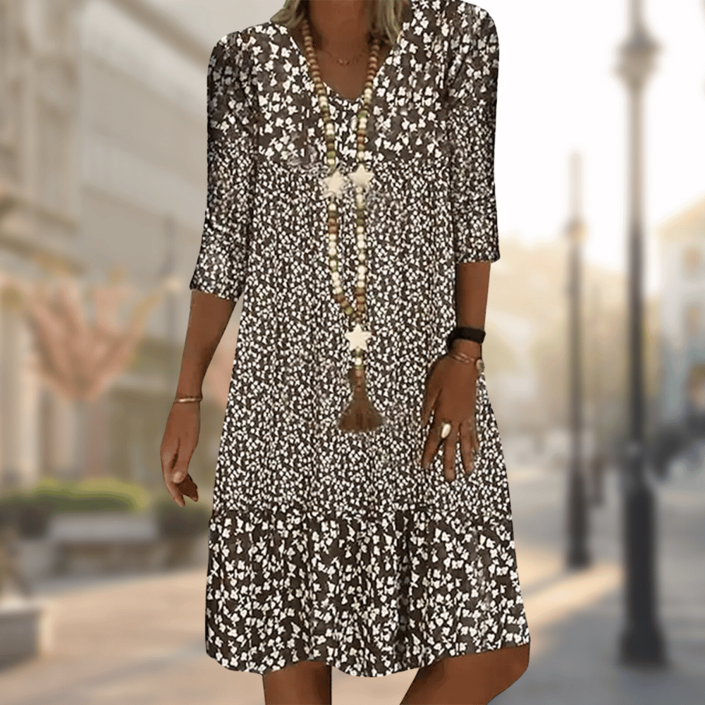 Solara Modern Comfortable Women’s Dress – Elegant Everyday Fit-Floral Printed Dress-Brown-S-Camoufit