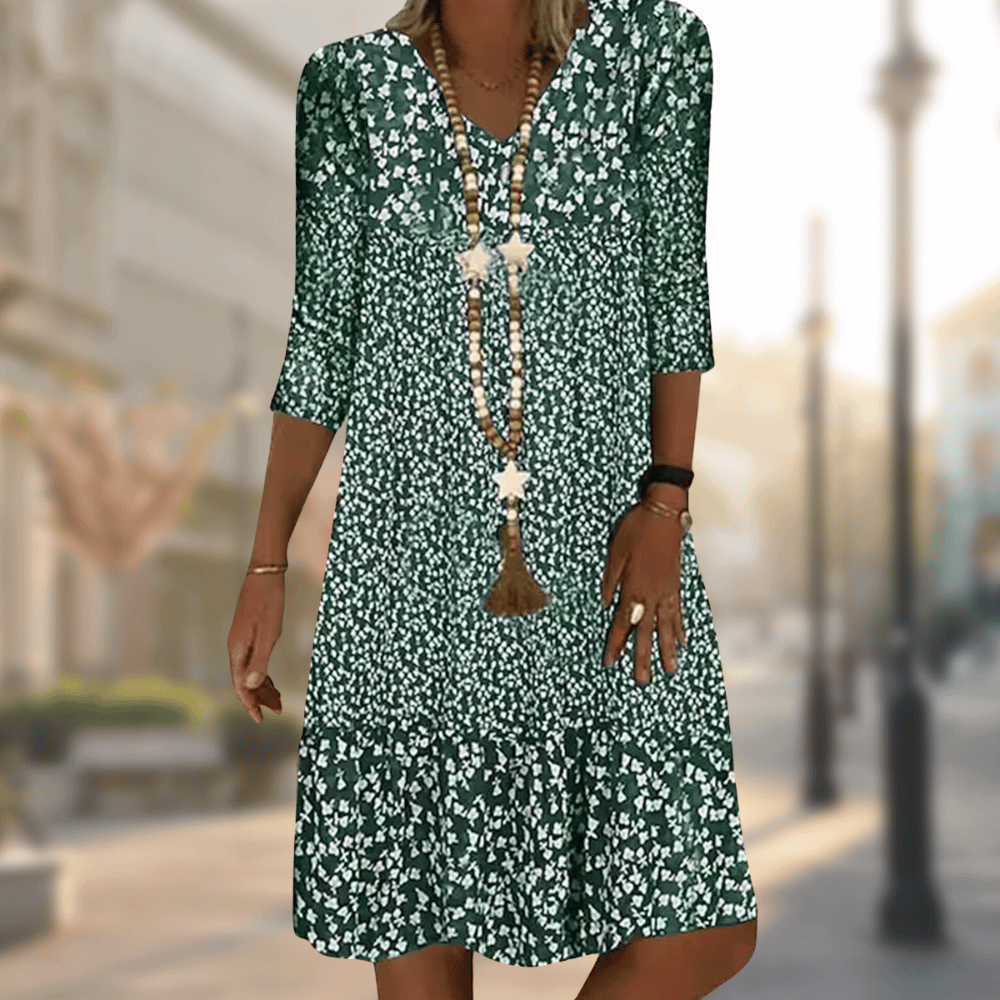 Solara Modern Comfortable Women’s Dress – Elegant Everyday Fit-Floral Printed Dress-Rreen-S-Camoufit