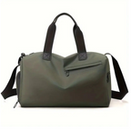 Green water-resistant sports duffel bag with top handles, shoulder strap, and front zipper