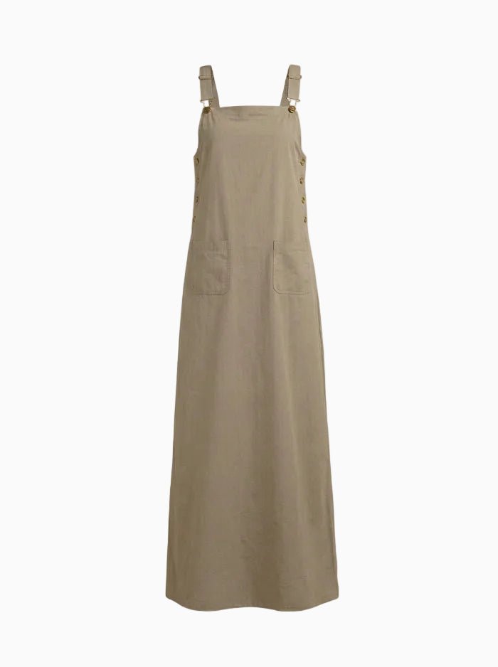 Square Neck Sleeveless Overall Dress-Overall Dresses-CAMOUFIT-Beige-S-Camoufit