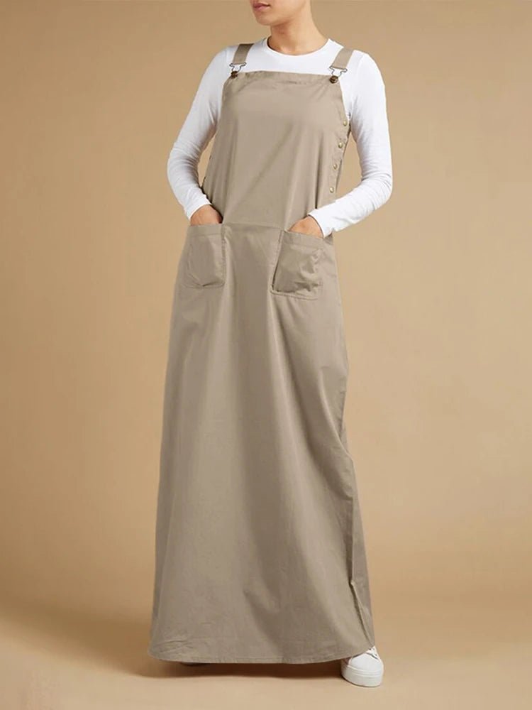 Square Neck Sleeveless Overall Dress-Overall Dresses-CAMOUFIT-Army Green-S-Camoufit