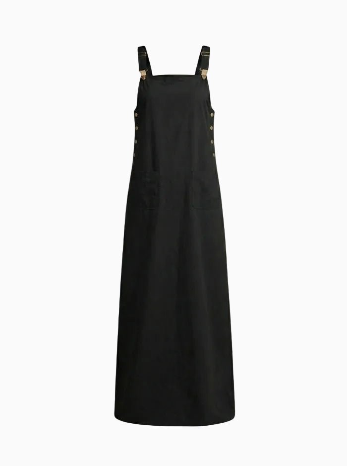 Square Neck Sleeveless Overall Dress-Overall Dresses-CAMOUFIT-Black-S-Camoufit