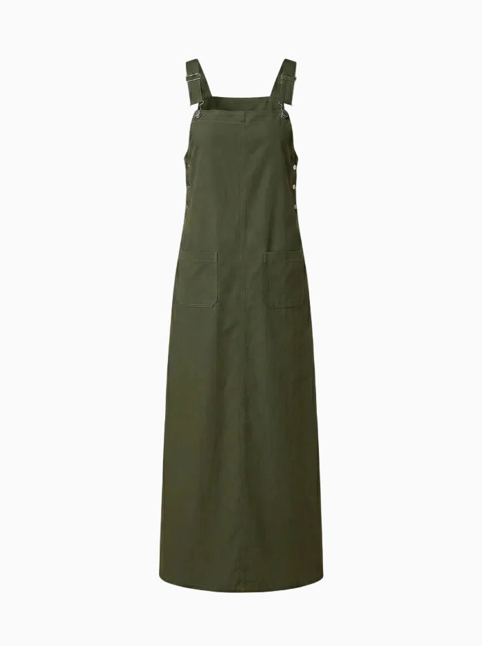 Square Neck Sleeveless Overall Dress-Overall Dresses-CAMOUFIT-Army Green-S-Camoufit